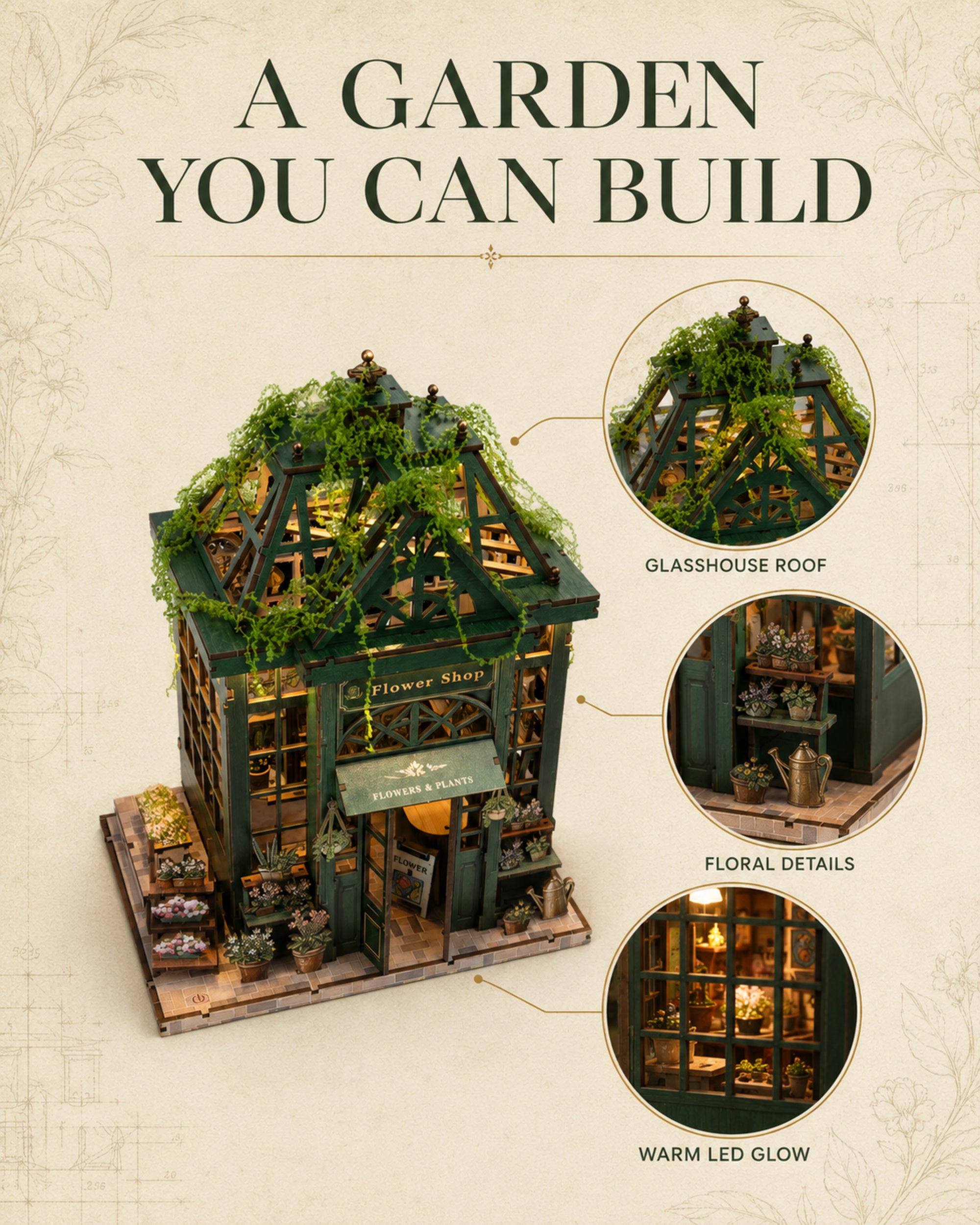 MOKILOY Flower House DIY Miniature House Kit with LED Light
