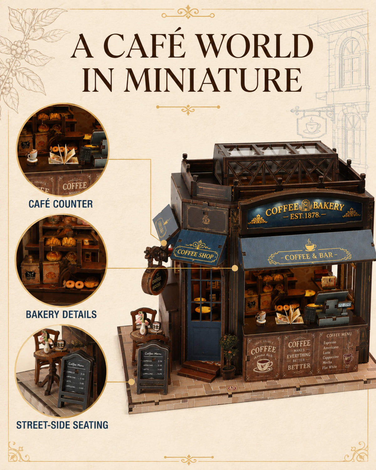 MOKILOY Coffee Shop DIY Miniature House Kit