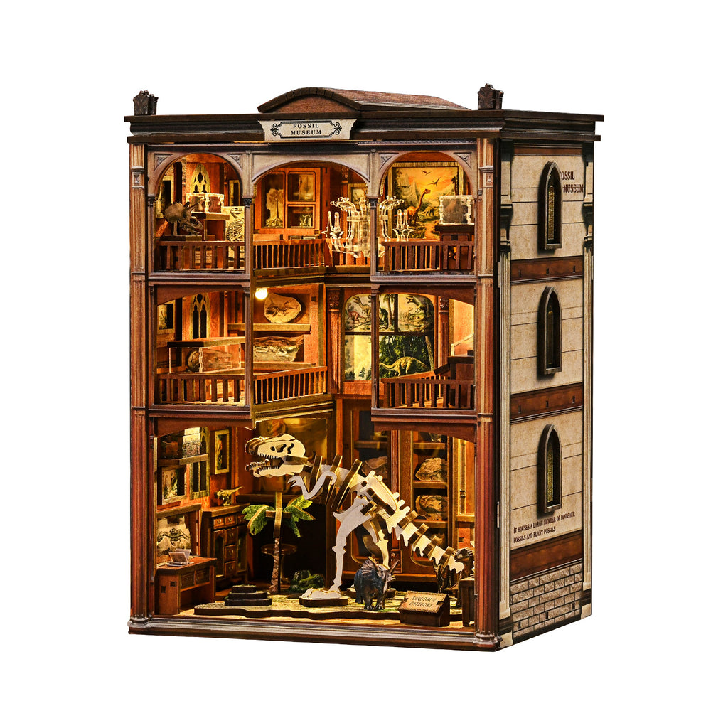 Mokiloy Dinosaur Fossil Museum Book Nook Kit – 3D Wooden Puzzle with LED Light