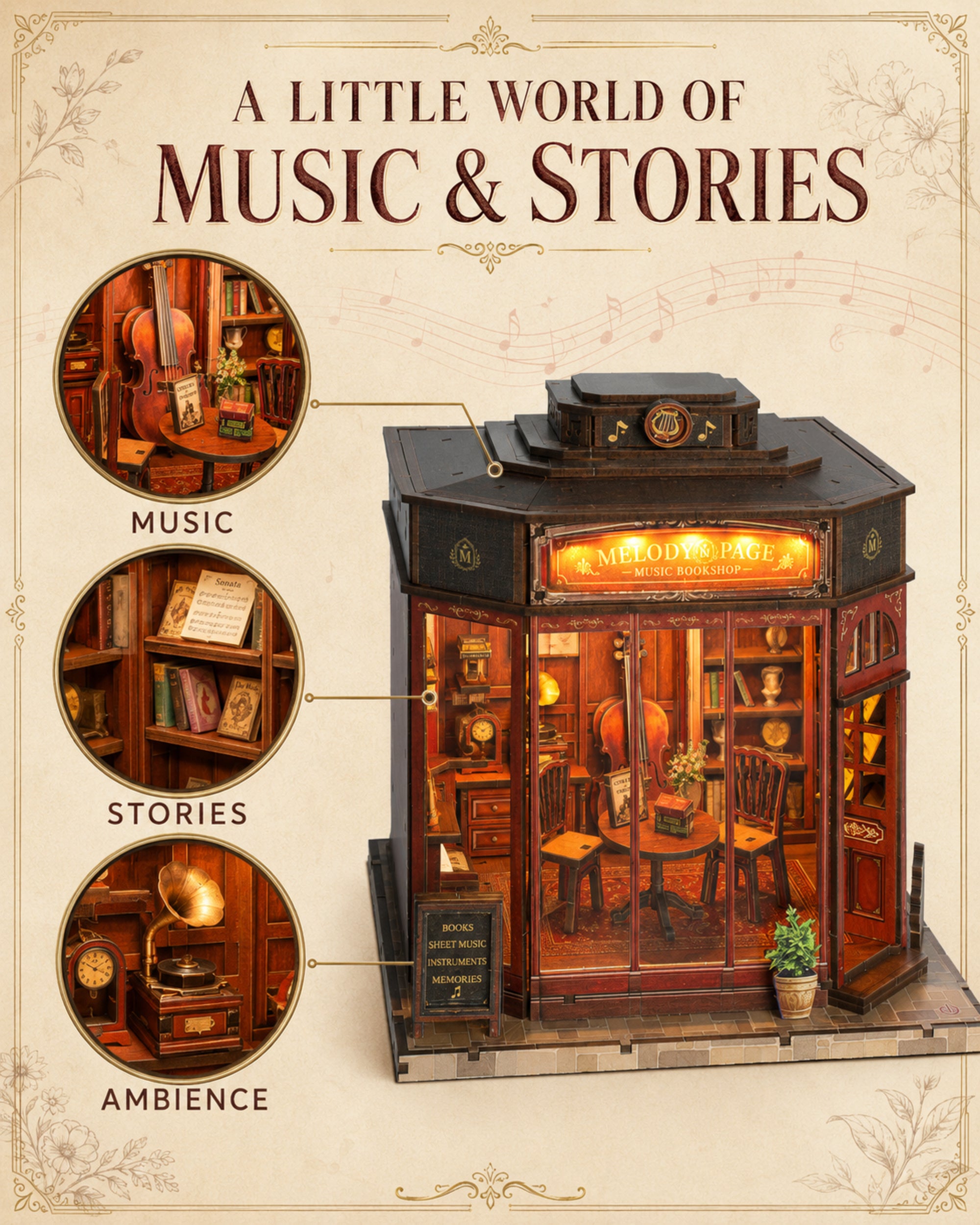 MOKILOY Melody & Page Music Library DIY Miniature House Kit