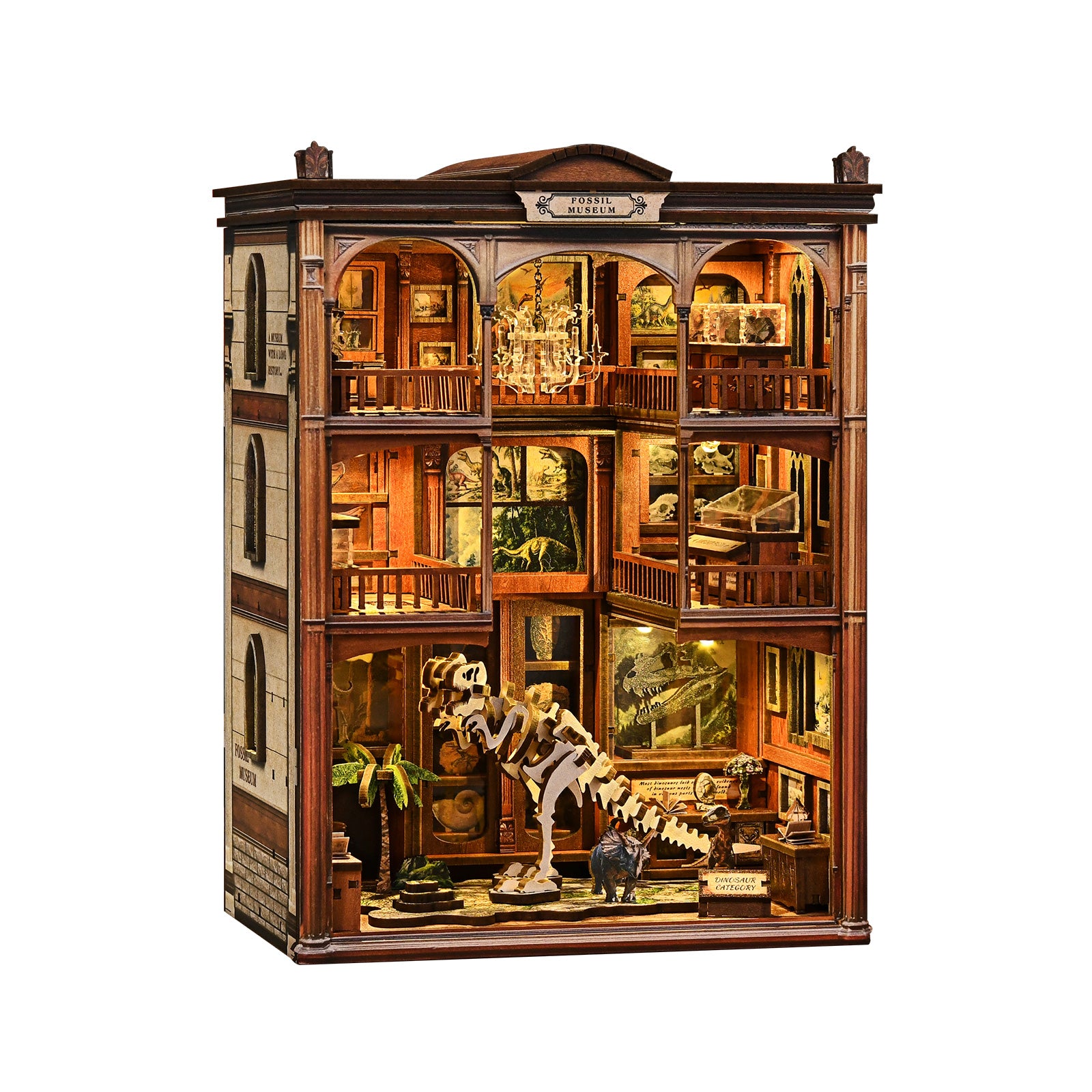 Mokiloy Dinosaur Fossil Museum Book Nook Kit – 3D Wooden Puzzle with LED Light