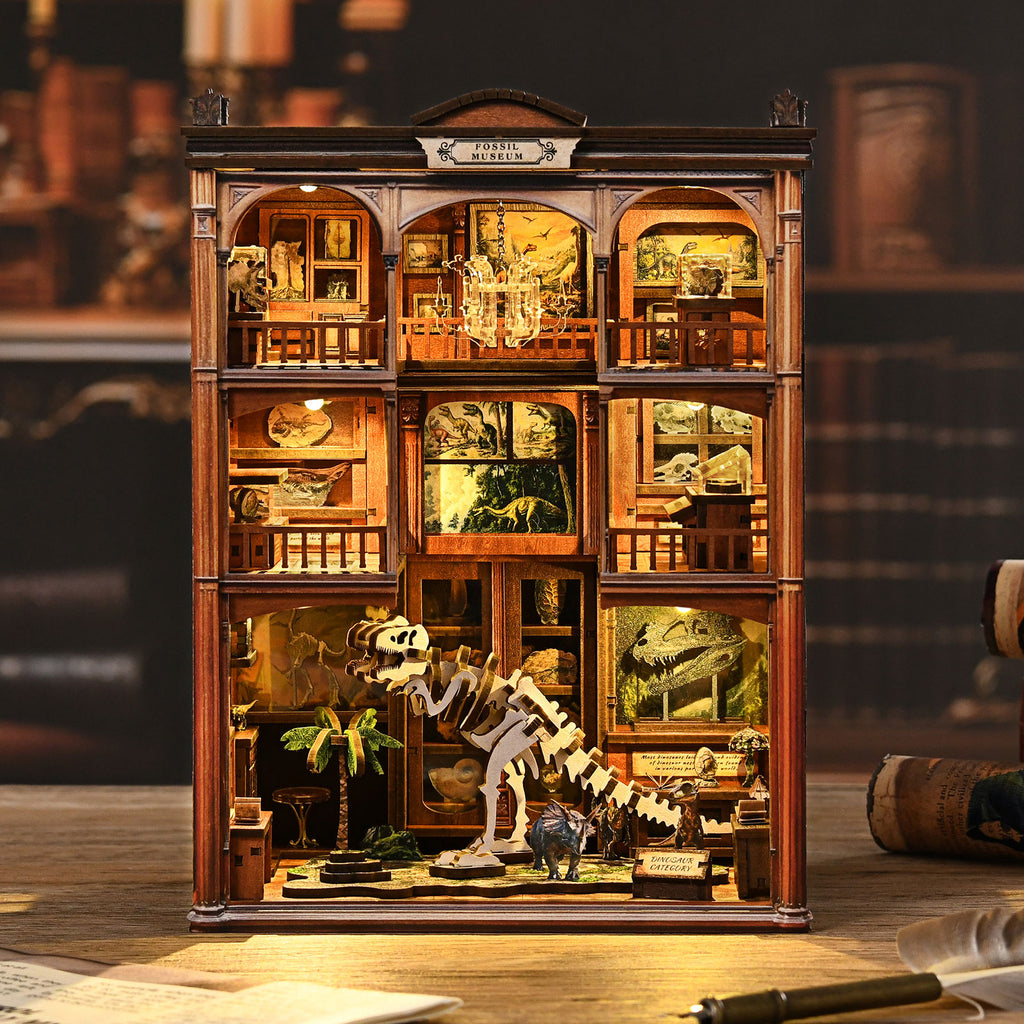 Mokiloy Dinosaur Fossil Museum Book Nook Kit – 3D Wooden Puzzle with LED Light