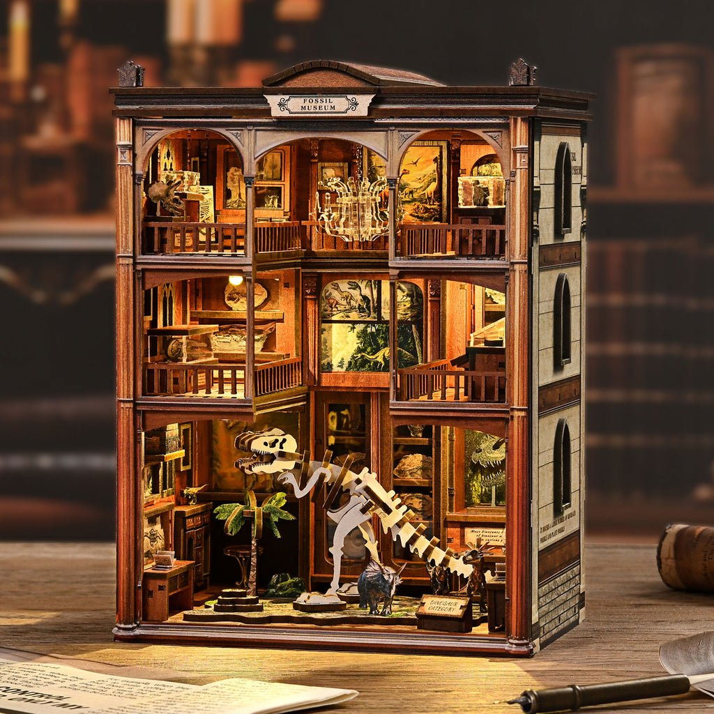 Mokiloy Dinosaur Fossil Museum Book Nook Kit – 3D Wooden Puzzle with LED Light
