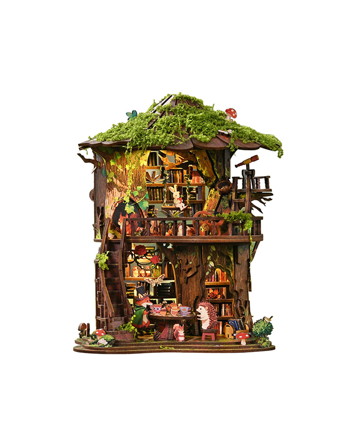 Forest Tea Book Club - LED Treehouse Bookshelf Insert with Fairy Tale Diorama