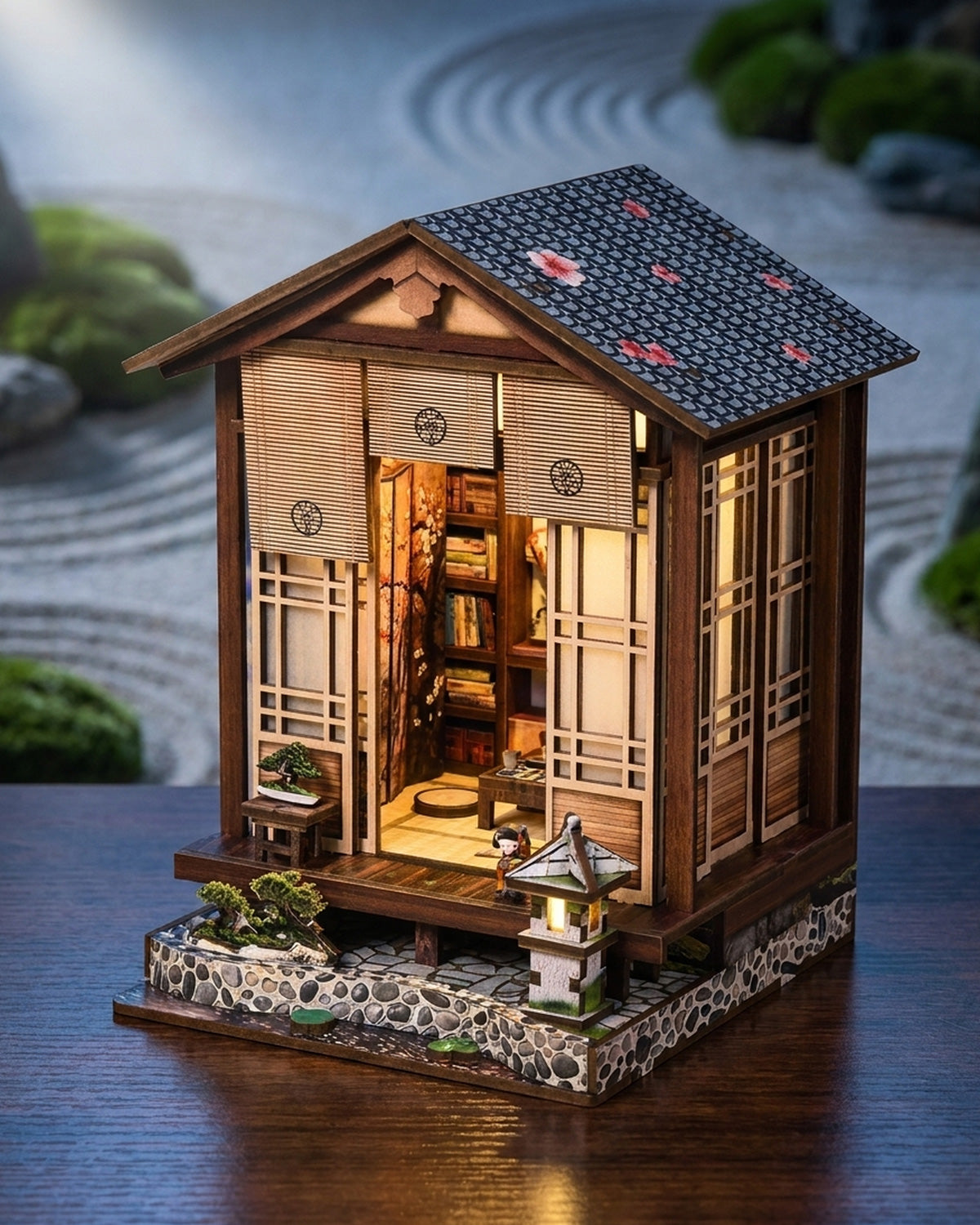 LED Japanese House Book Nook – Zen Garden Diorama Kit