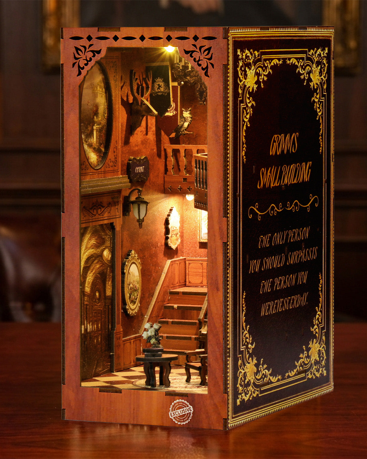 European Vintage Bookshop Miniature House DIY 3D Wooden Puzzle Kit with LED Lights