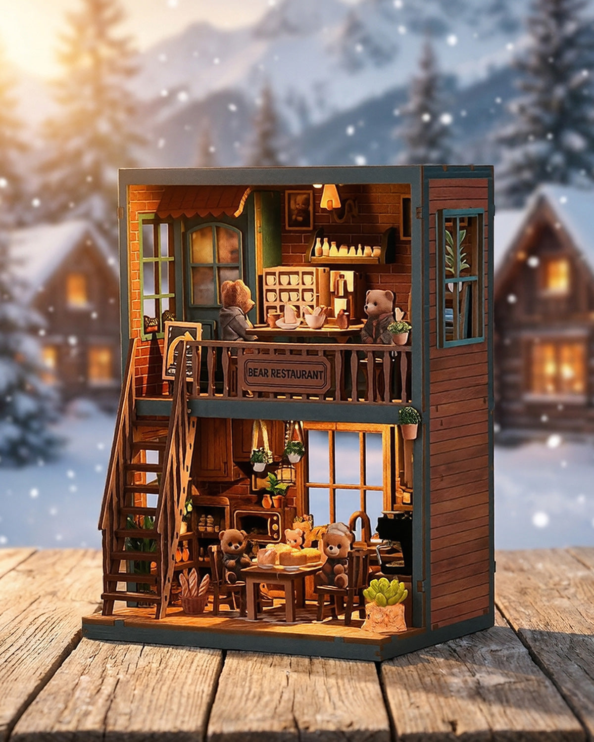 DIY Bear Restaurant Book Nook | LED Cozy Coffee Shop Miniature