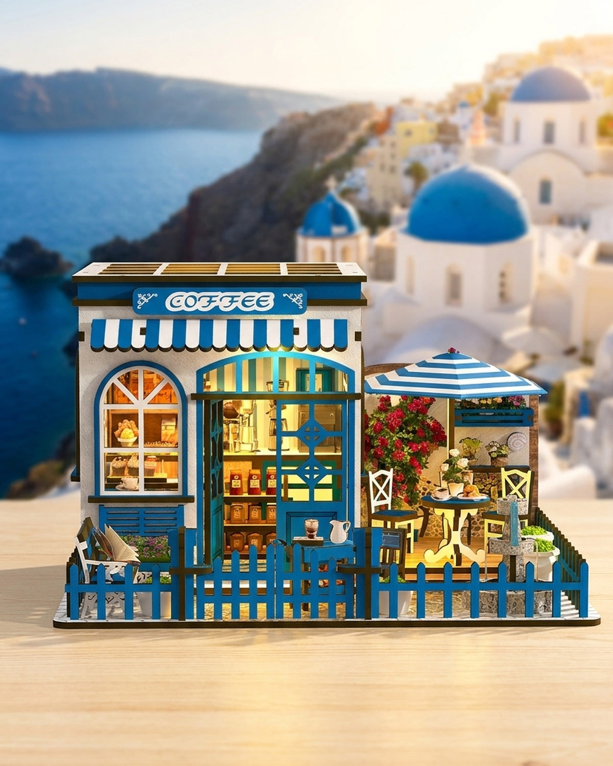 Santorini Cafe: Coastal DIY Bookshelf Insert