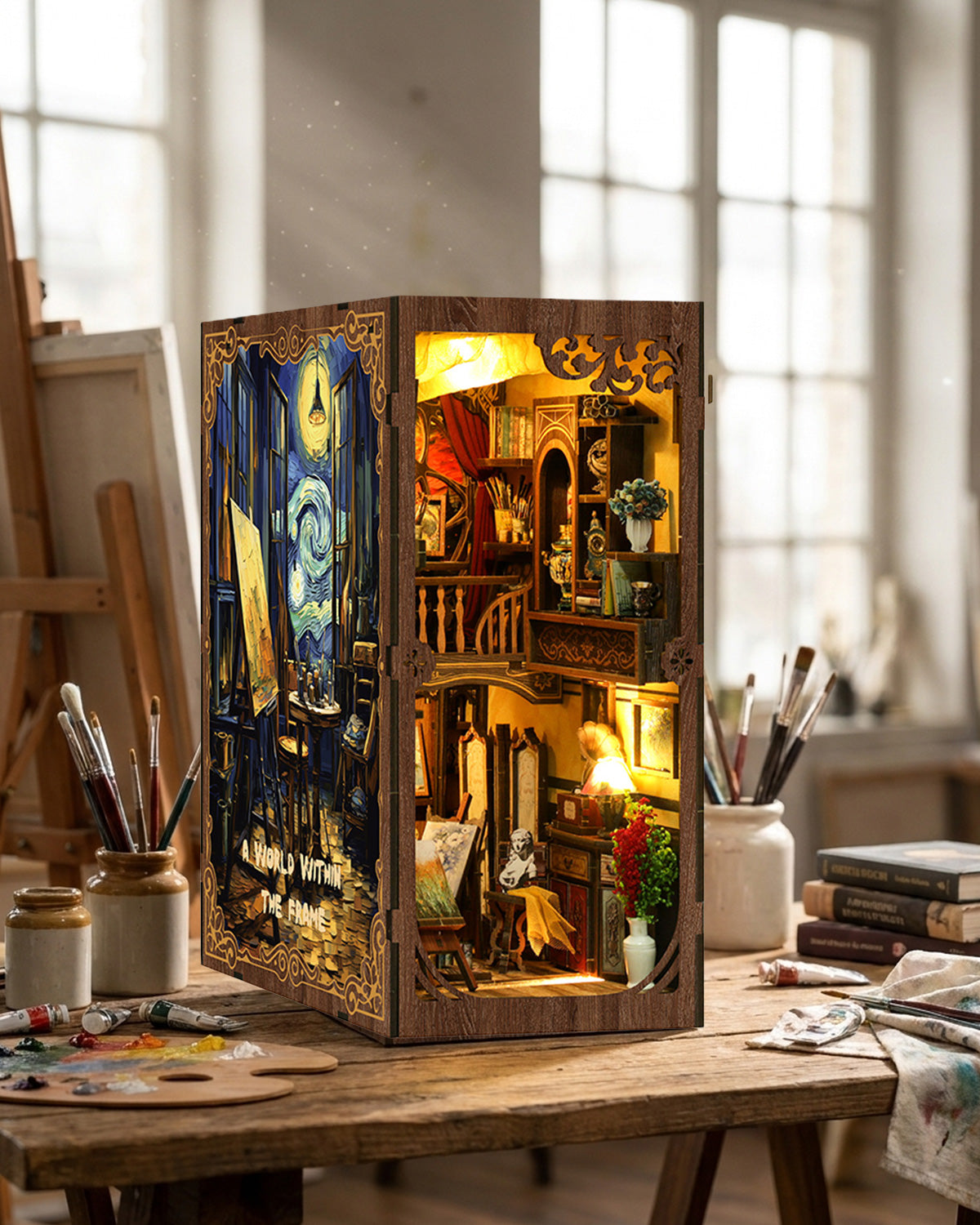 LED Artist Book Nook Kit – 3D Wooden Diorama
