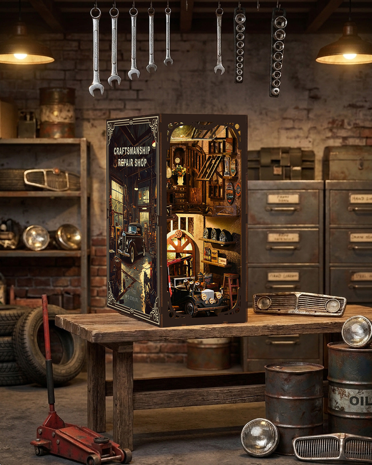 LED Garage Book Nook Kit – Wooden Diorama