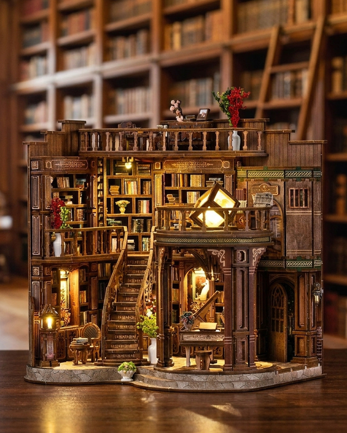 Dreamy Book Hall - LED Grand Staircase Piano Diorama Kit