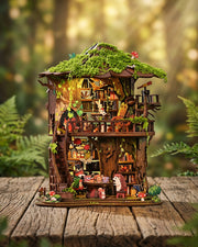 Forest Tea Book Club - LED Treehouse Bookshelf Insert with Fairy Tale Diorama