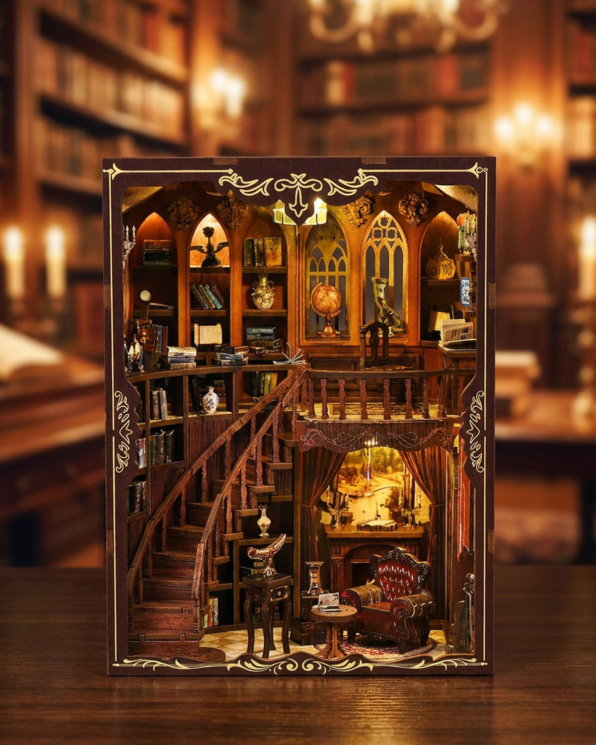 Ancient Rhyme Gothic Book Nook – LED, Spiral Staircase, Touch Switch