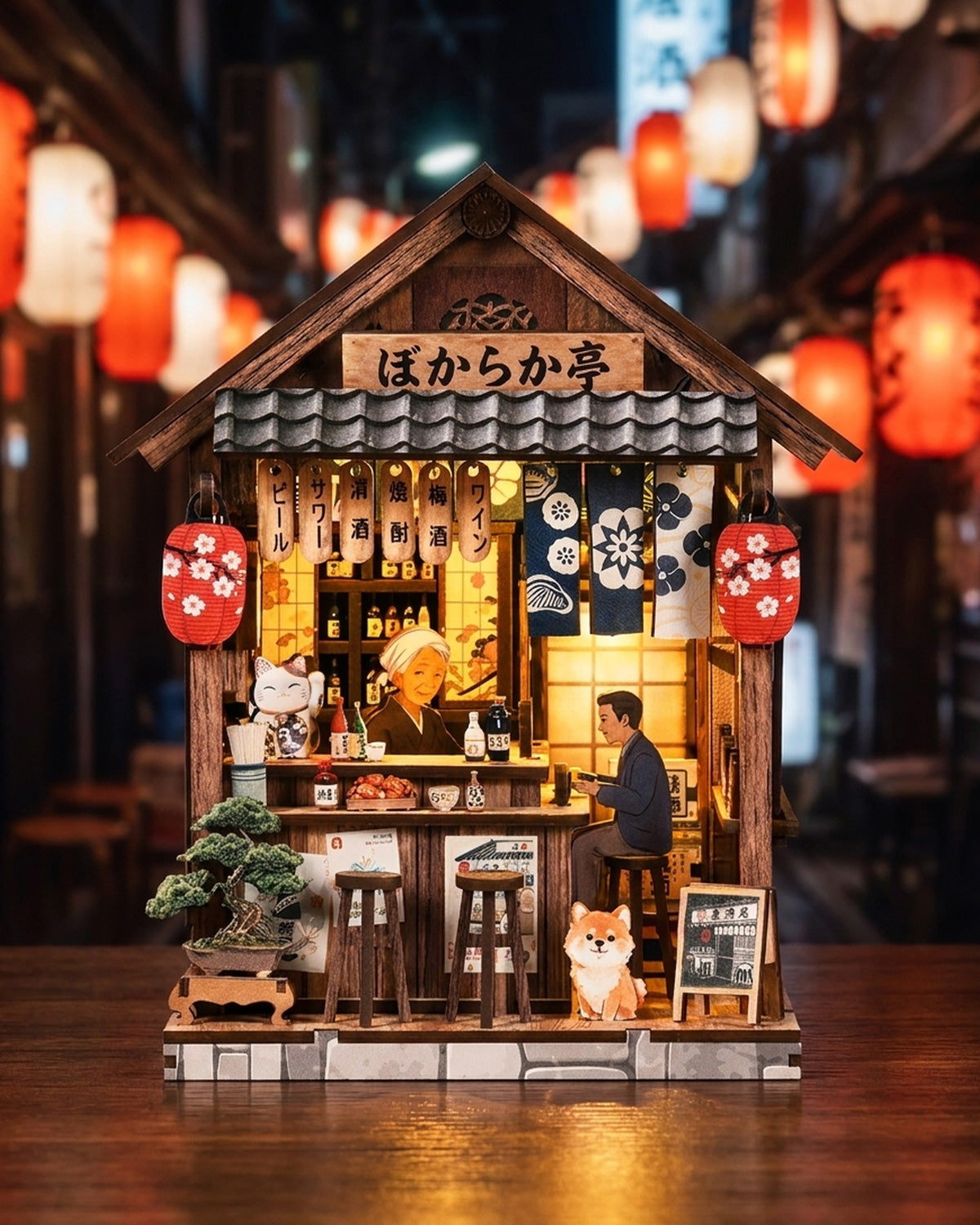 Mellow Pub Izakaya Bookshelf Insert – LED & Sliding Window