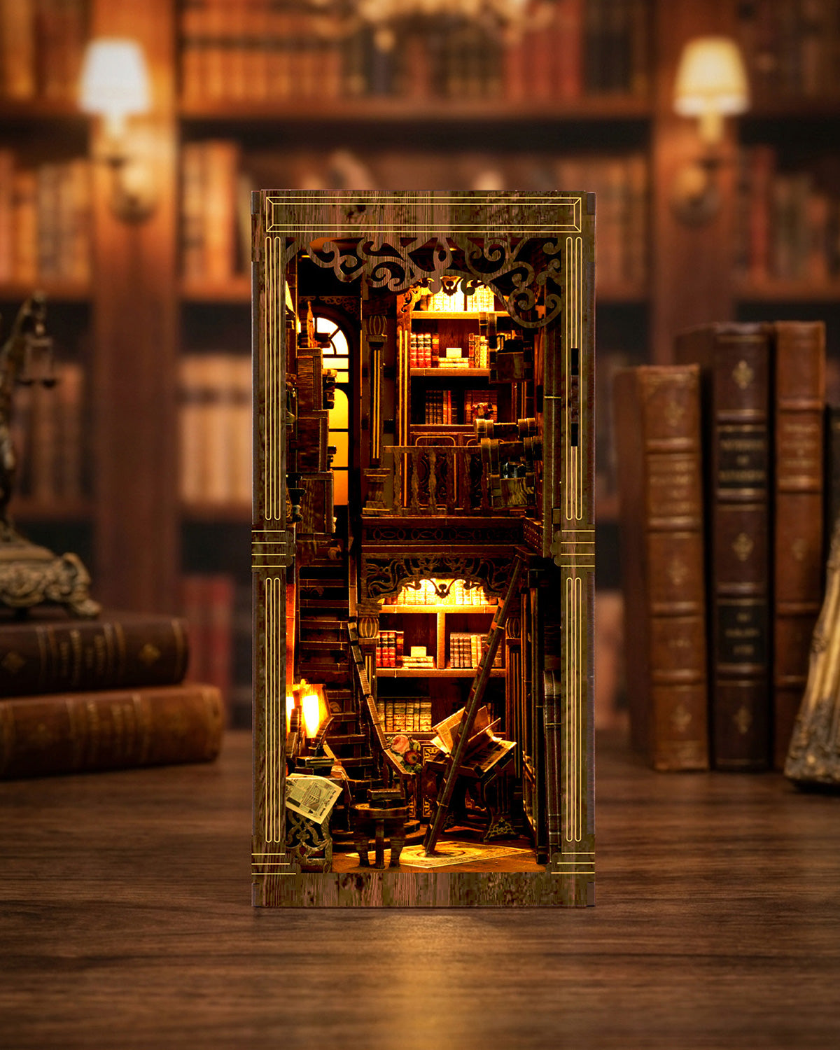 Antique Book Nook DIY Kit | LED Touch Light | 3D Wooden Puzzle Model