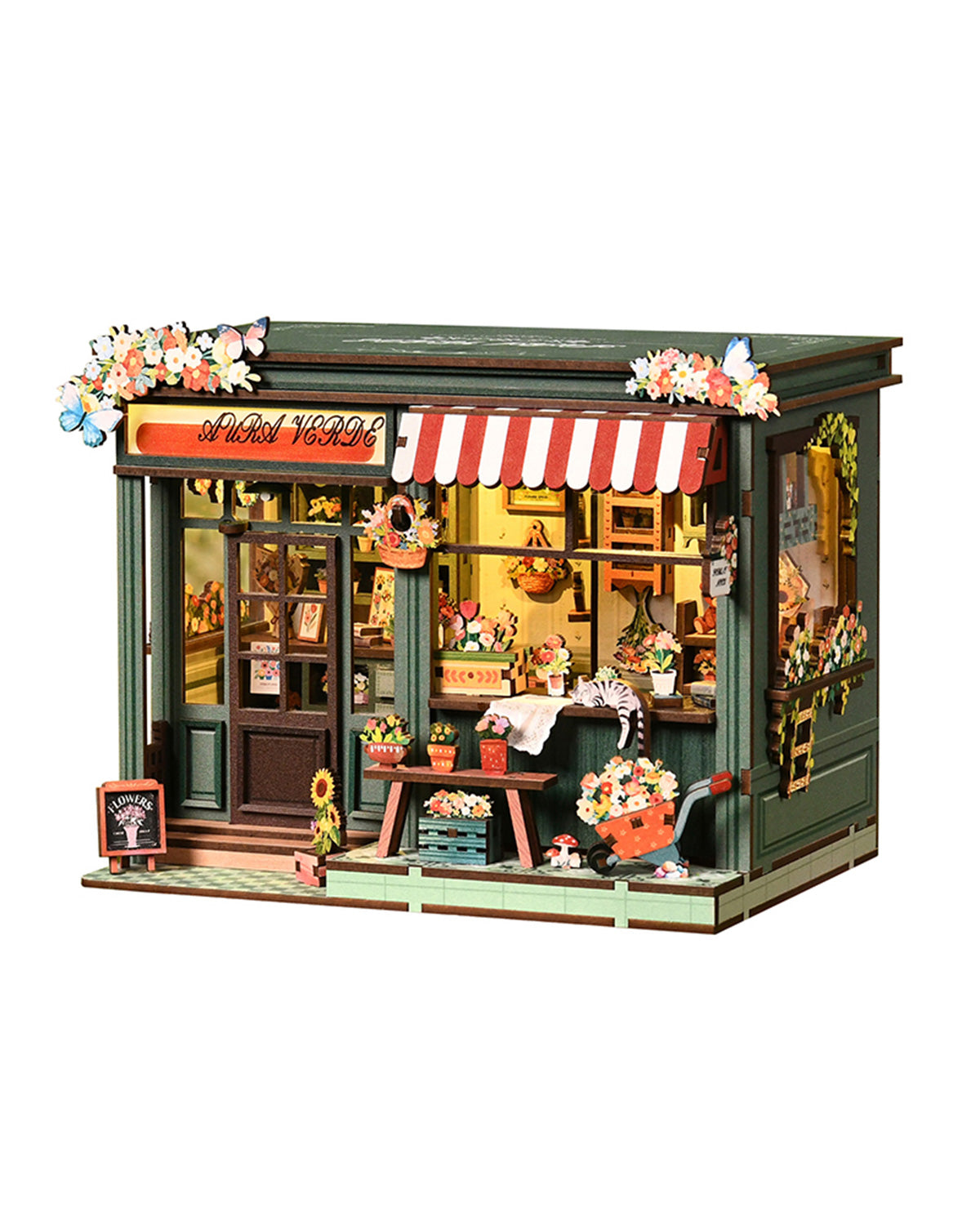 Xinye Flower House - DIY Book Nook Kit | LED Floral Shop Bookend | Colorful Flower Market Diorama