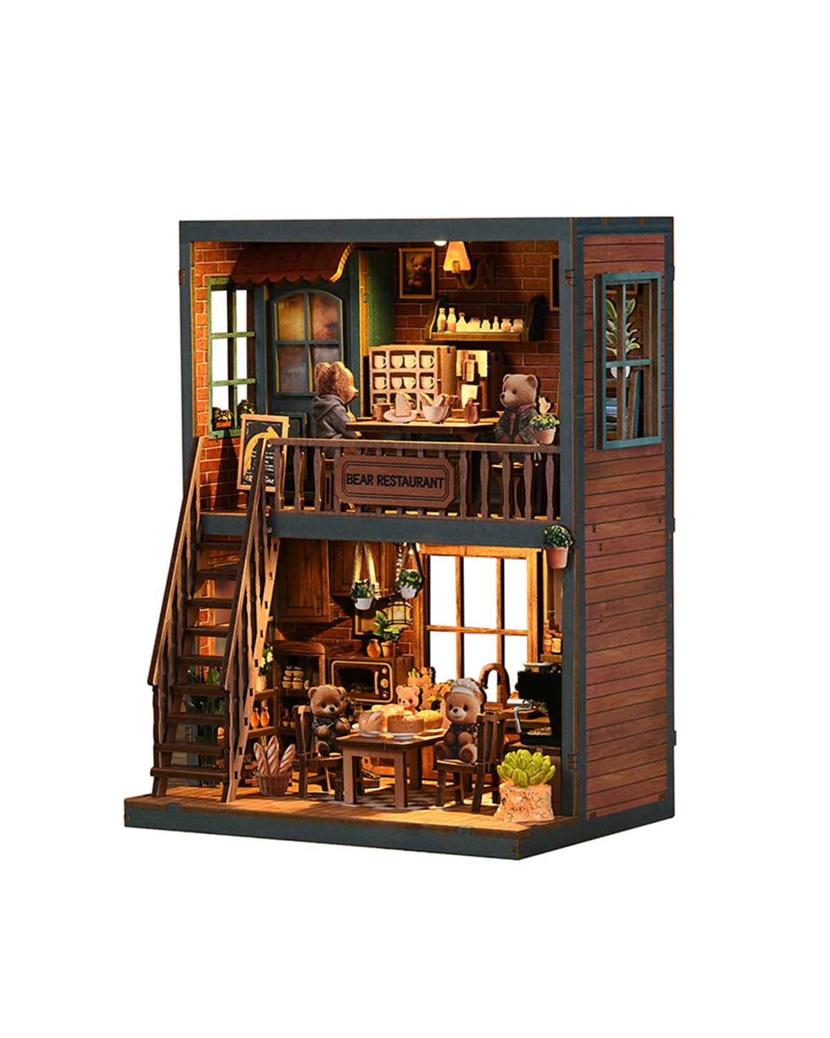 DIY Bear Restaurant Book Nook | LED Cozy Coffee Shop Miniature