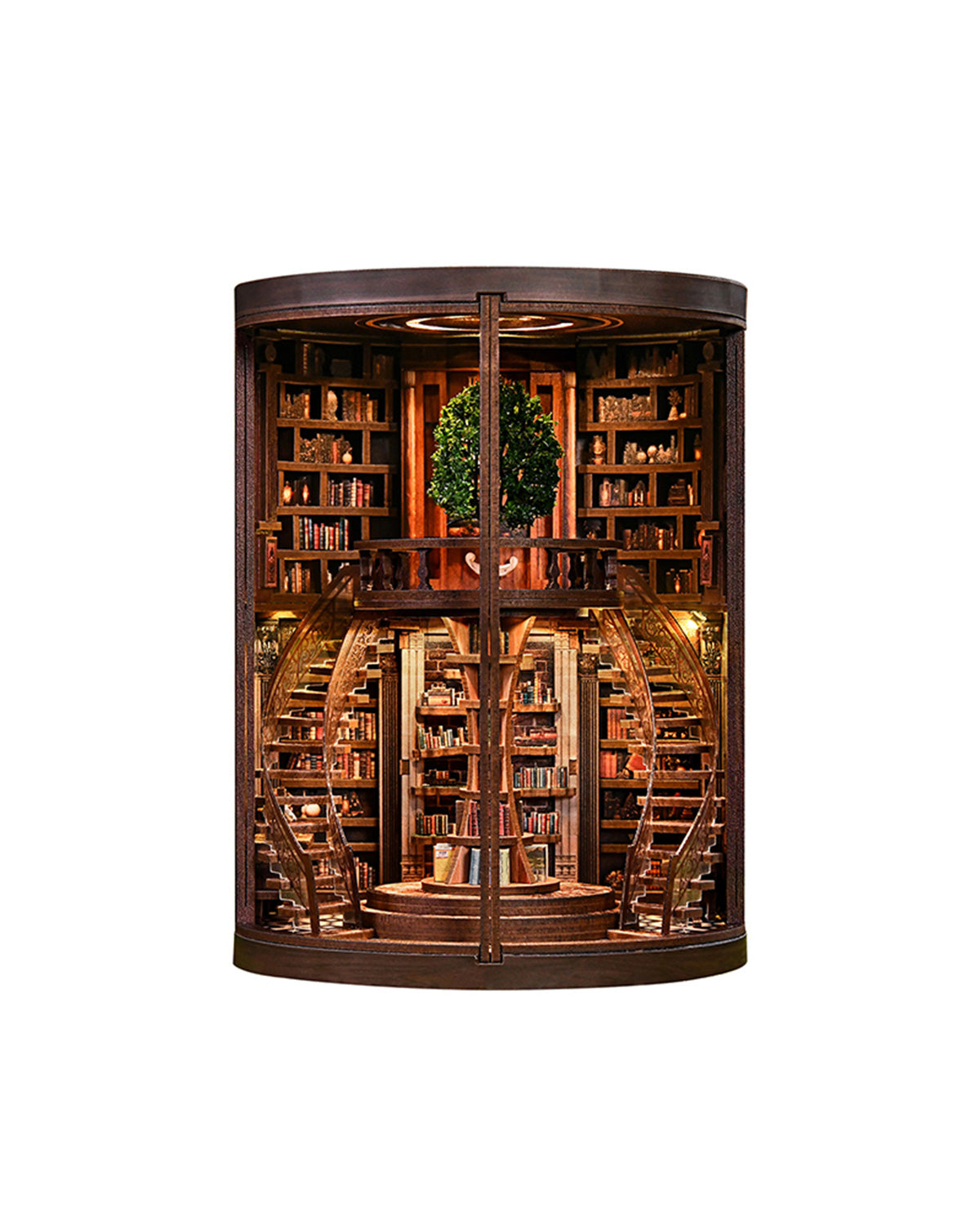 Wisdom Rings Book Nook – LED Rotating Tree, 360° Glass + Touch Switch