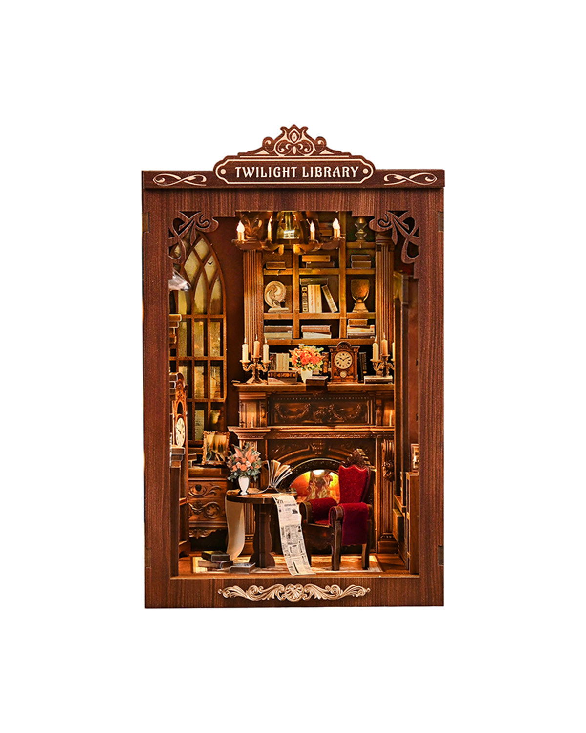 Twilight Library – LED Book Nook with Fireplace