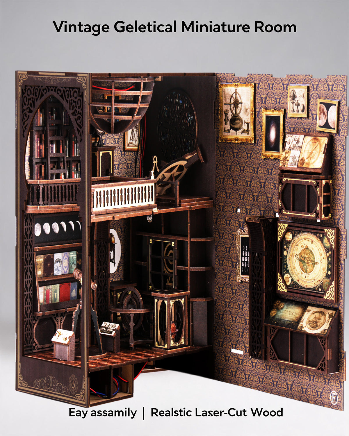 Astronomy Book Nook Kit - Steampunk DIY Miniature with LED