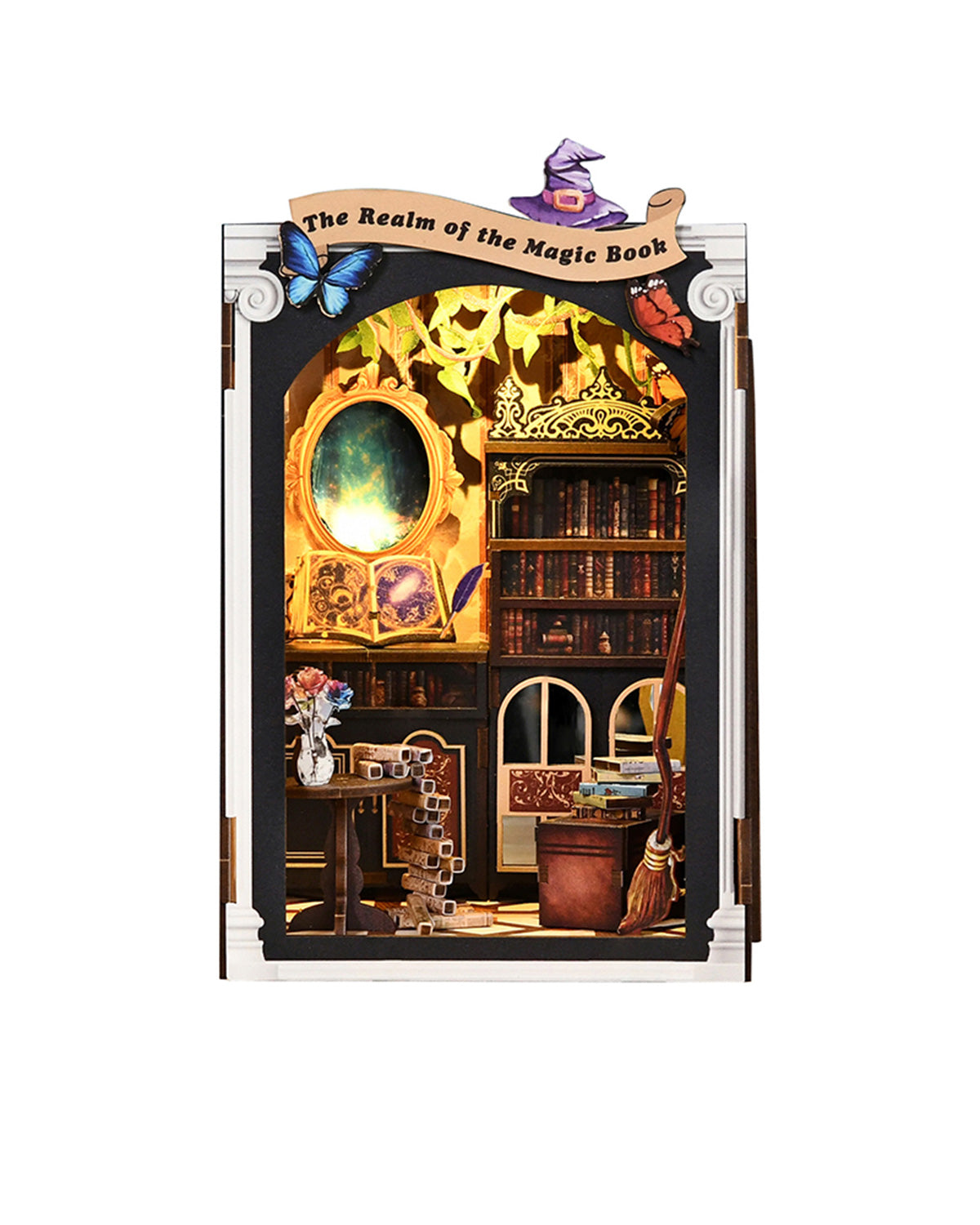 LED Fantasy Book Nook – 3D Wooden Mirror Diorama Kit