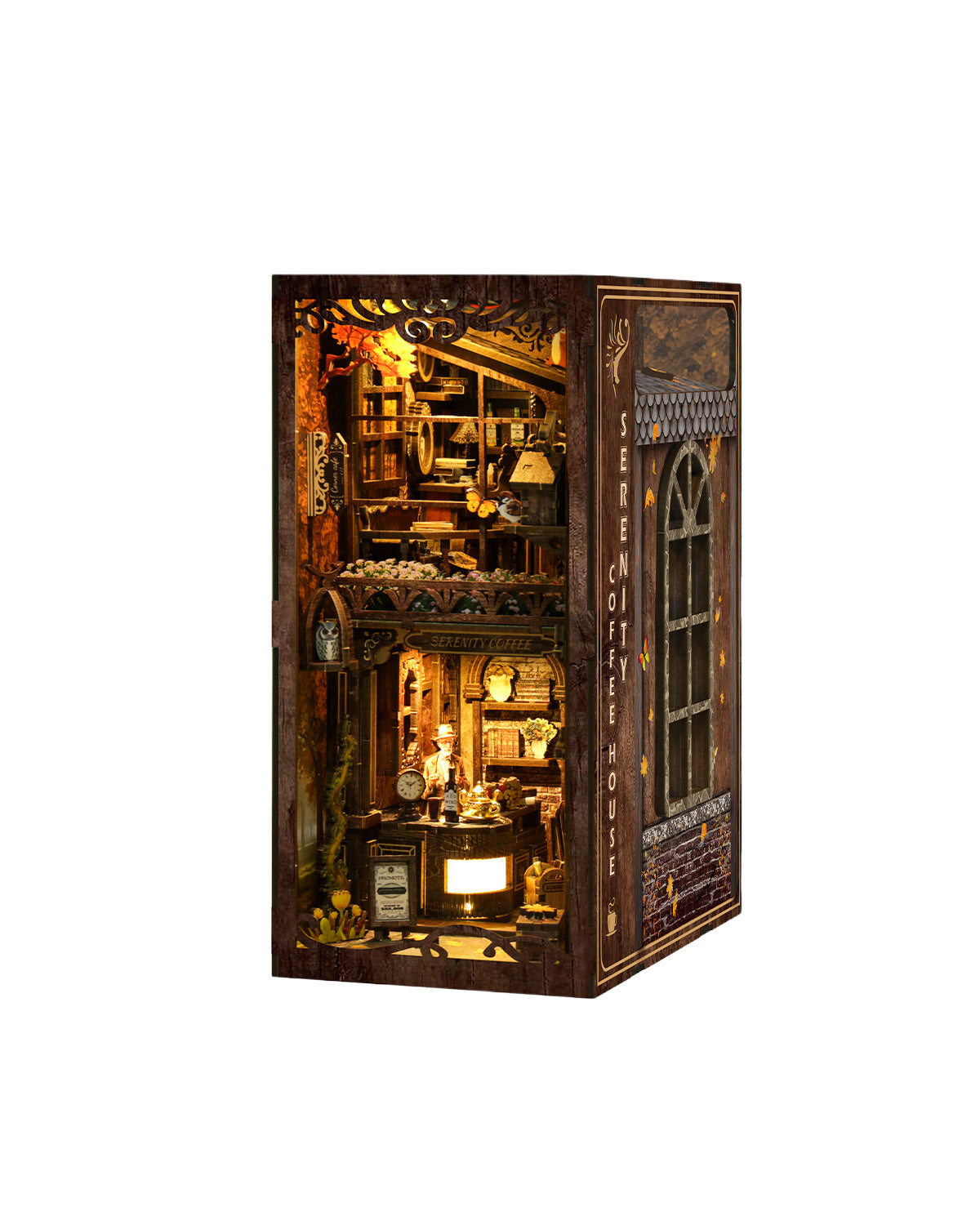 Vintage Café Book Nook with LED Lighting – Wooden DIY Diorama