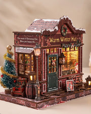 Warm Winter Hut DIY Christmas Village Kit | LED Snowy Cottage Bookshelf Diorama