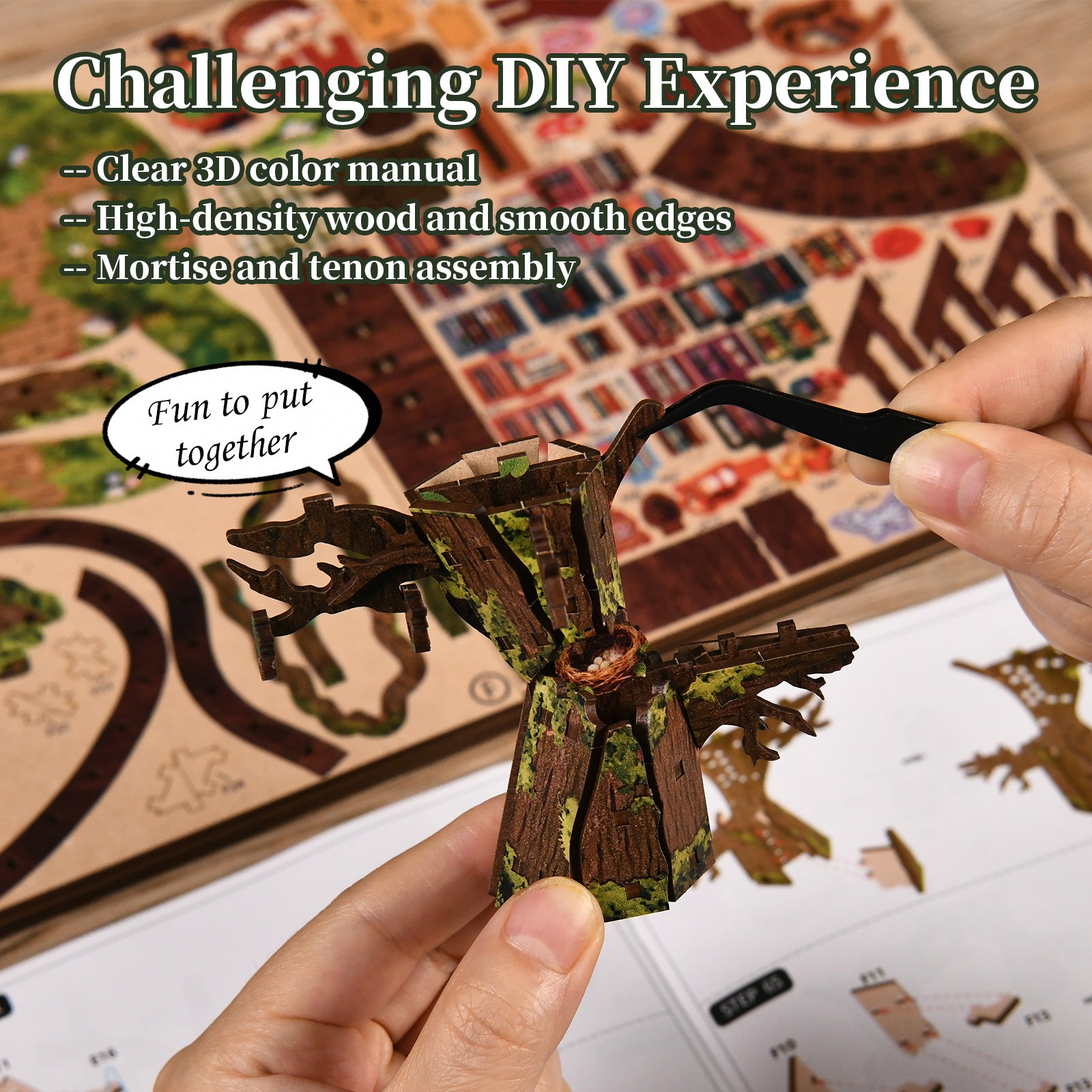 Mokiloy Forest Treehouse Book Nook Kit – 3D Wooden Puzzle with LED Light