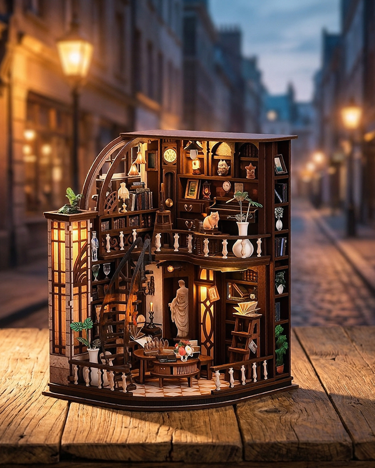 Bacchus Bookstore LED Book Nook | Spiral Staircase Library