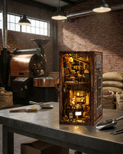 Vintage Café Book Nook with LED Lighting – Wooden DIY Diorama