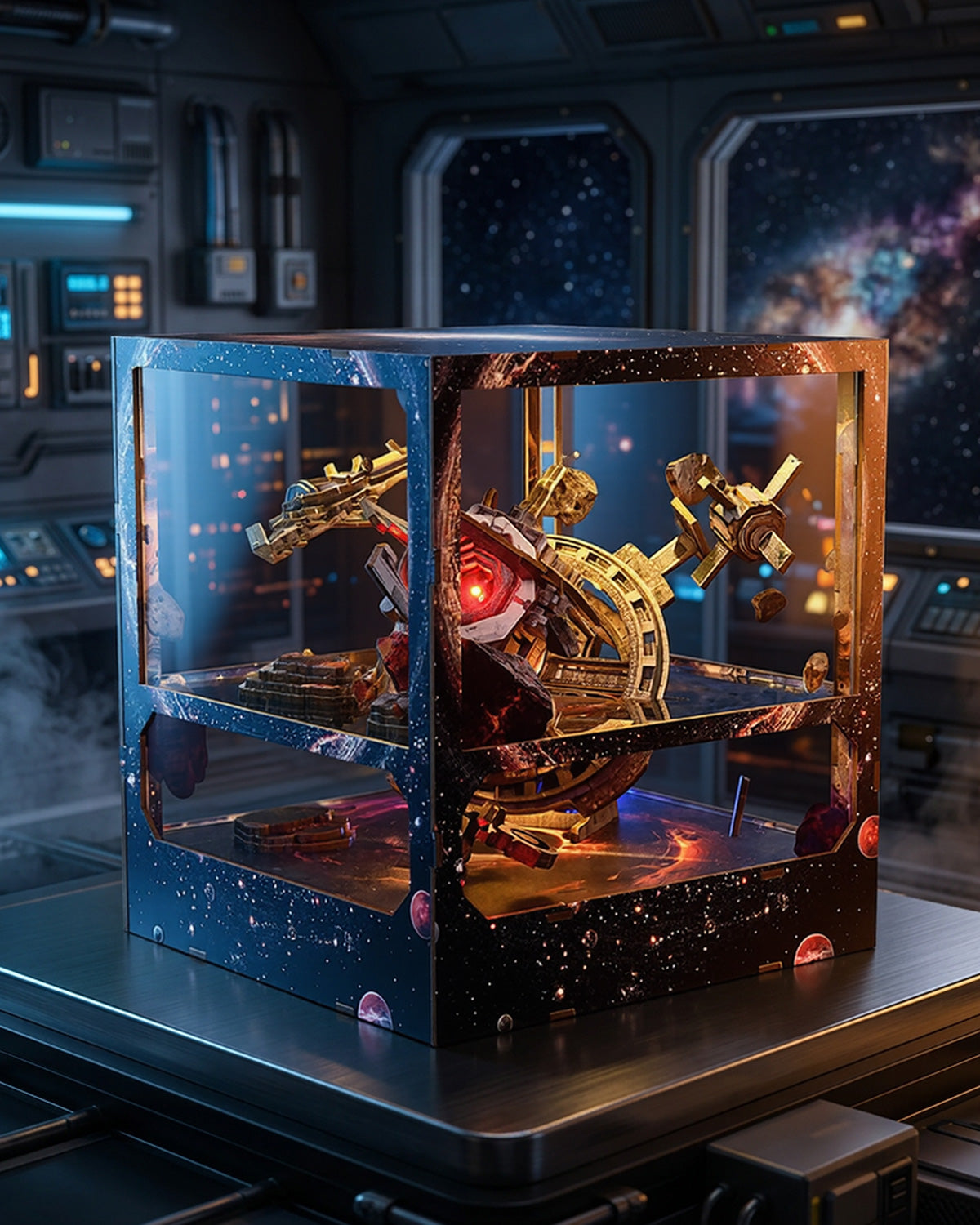 Nebula Wanderer LED Sci-Fi Spacecraft Model Kit with Acrylic Cube