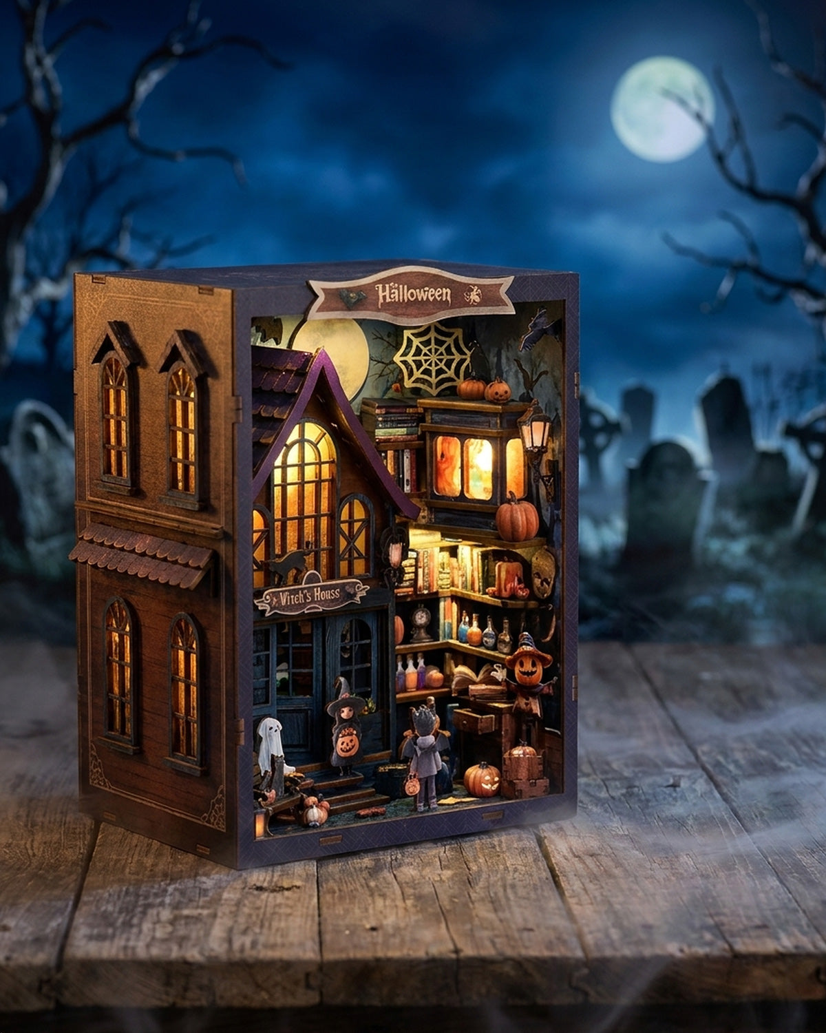 Halloween DIY Book Nook Kit – LED Haunted Castle Diorama