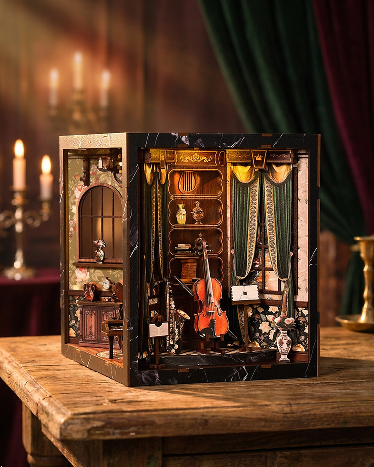 European Melody DIY Book Nook – LED Violin & Piano Room + Touch Switch