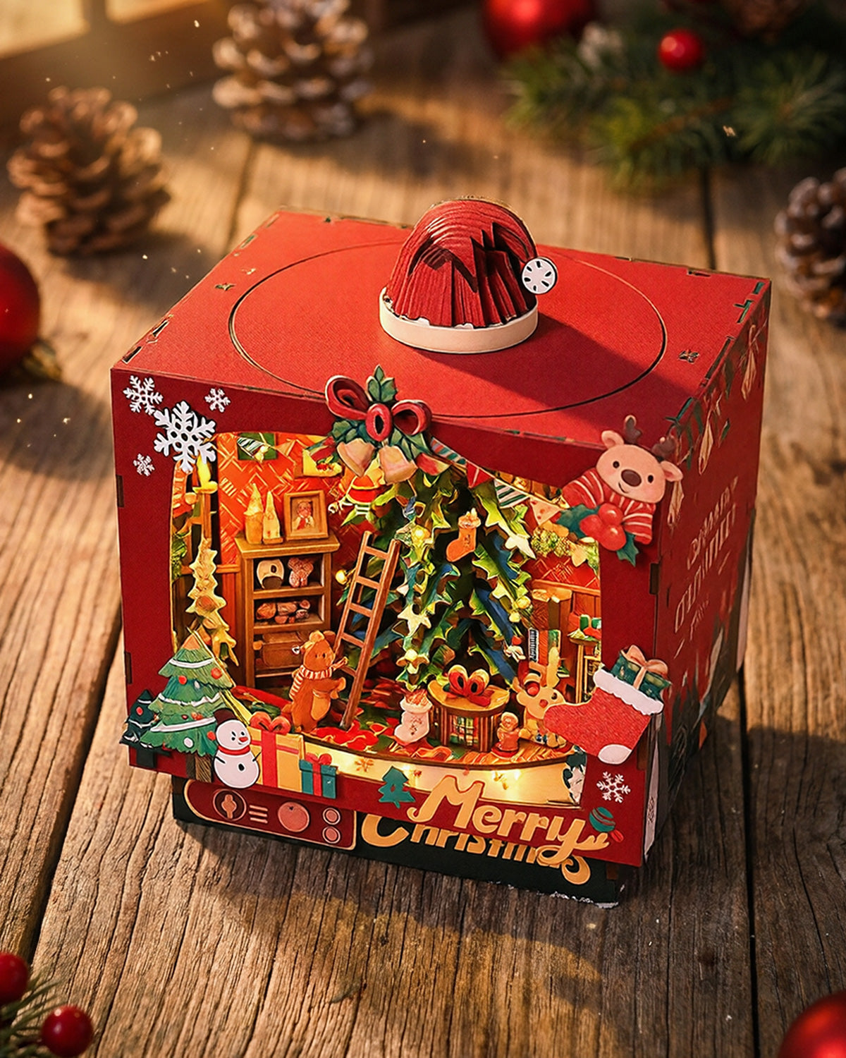 Rotating Music Box Christmas Diorama – 3-in-1 LED Sound & Light Kit