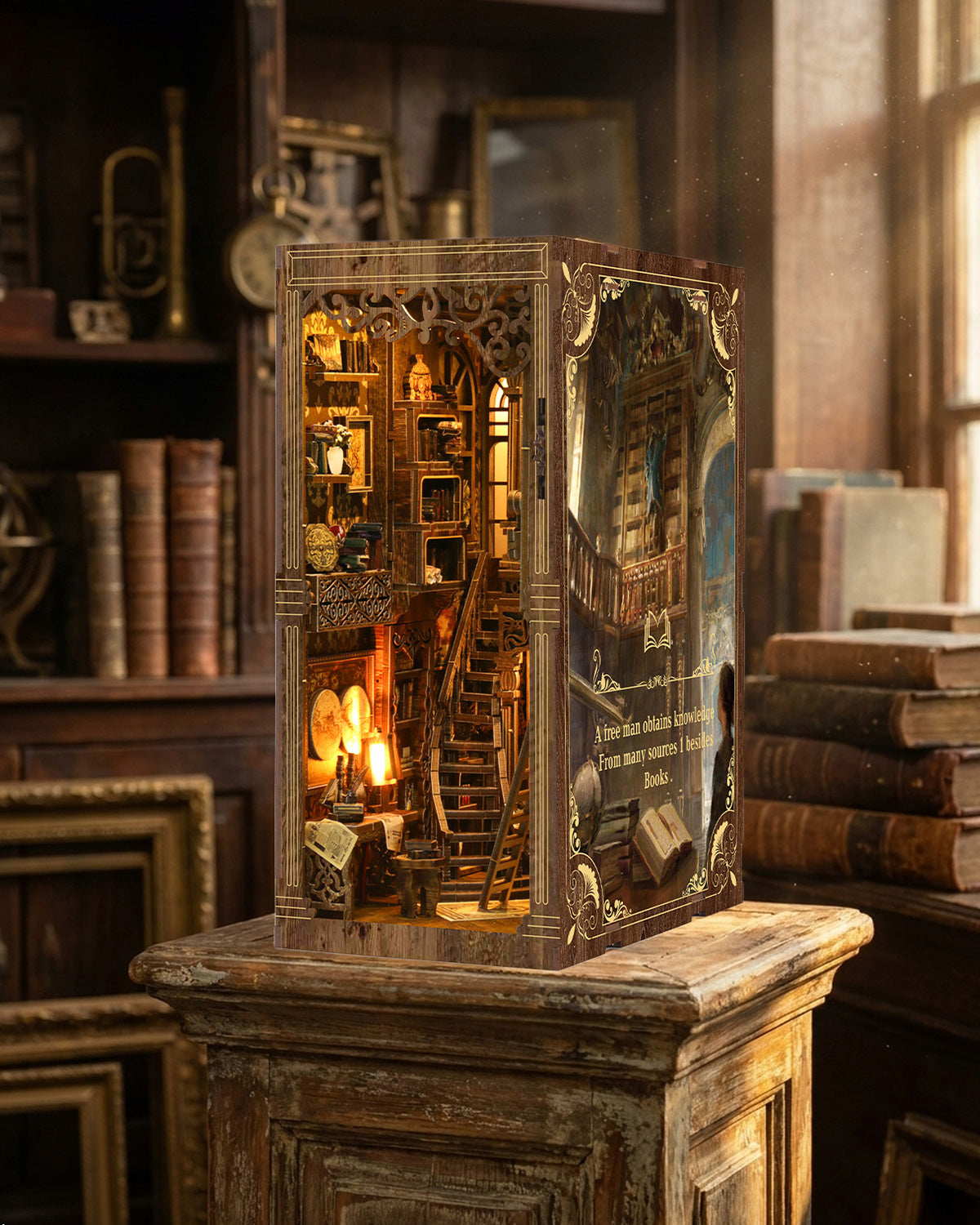 Antique Book Nook DIY Kit | LED Touch Light | 3D Wooden Puzzle Model