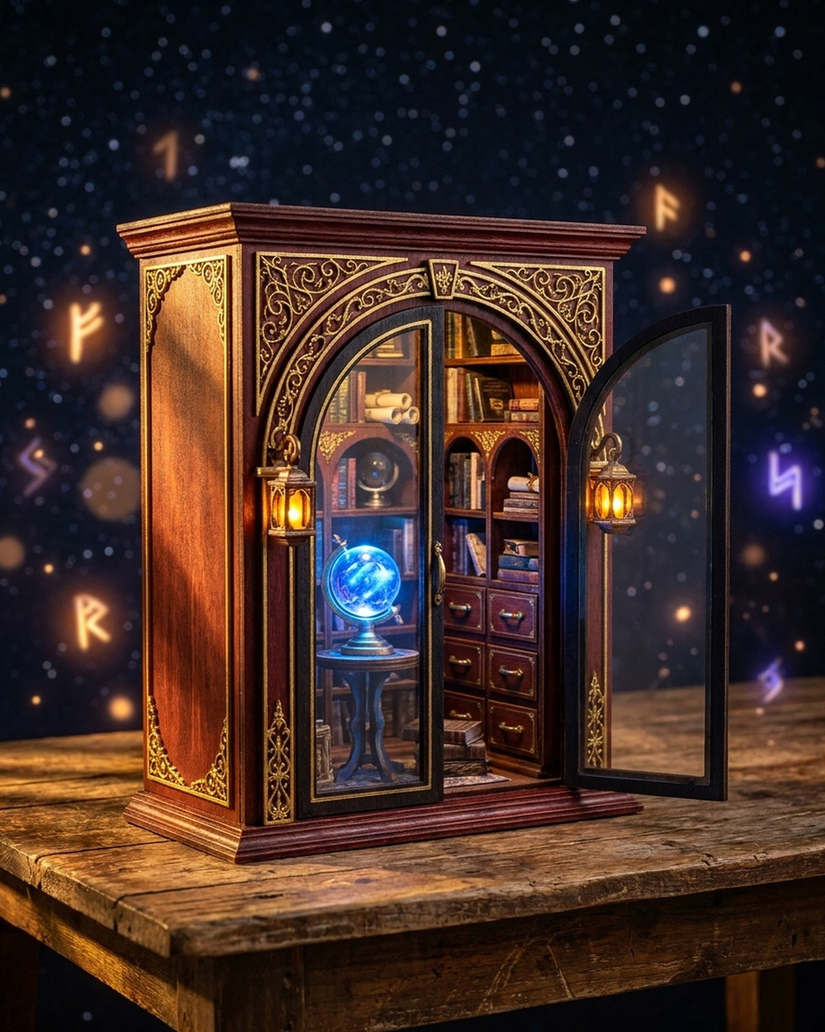 Arcanum Book Nook: LED Occult Insert, Push Door, Witch Bench