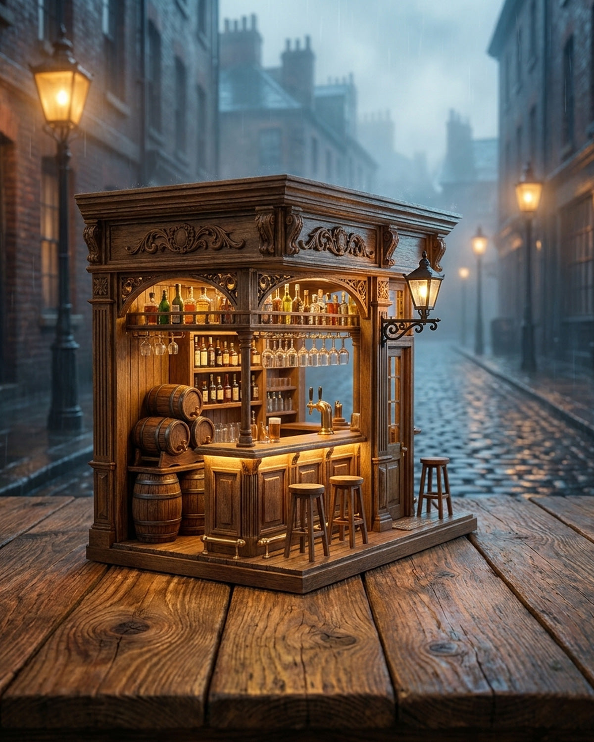 Classic Corner Tavern - LED Wine Bar Bookshelf Insert with Touch Switch