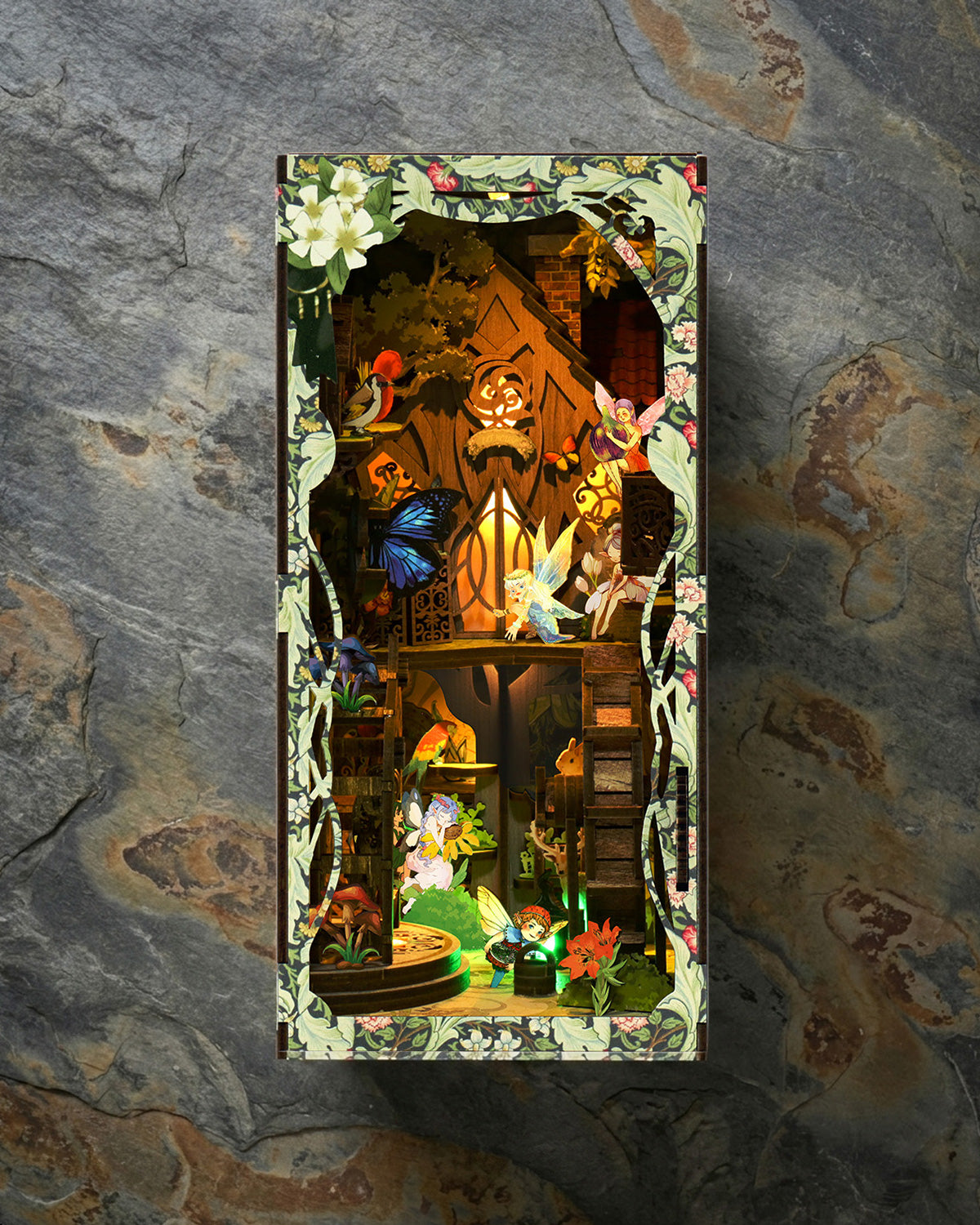 Secret Forest Book Nook – DIY 3D Wooden LED Model with Gear Drive.