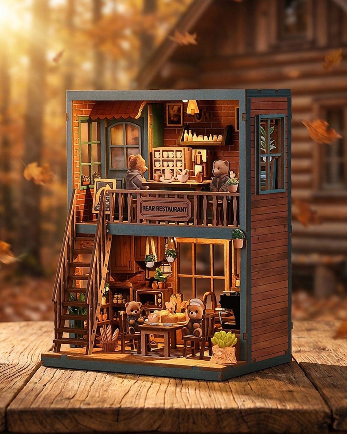 DIY Bear Restaurant Book Nook | LED Cozy Coffee Shop Miniature