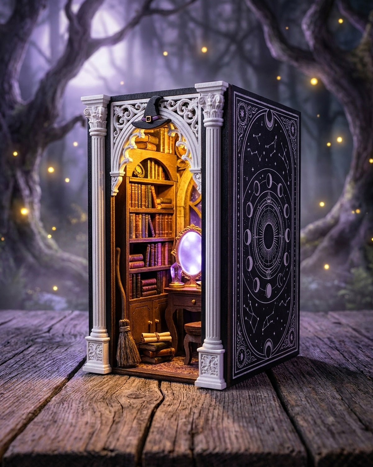 LED Fantasy Book Nook – 3D Wooden Mirror Diorama Kit