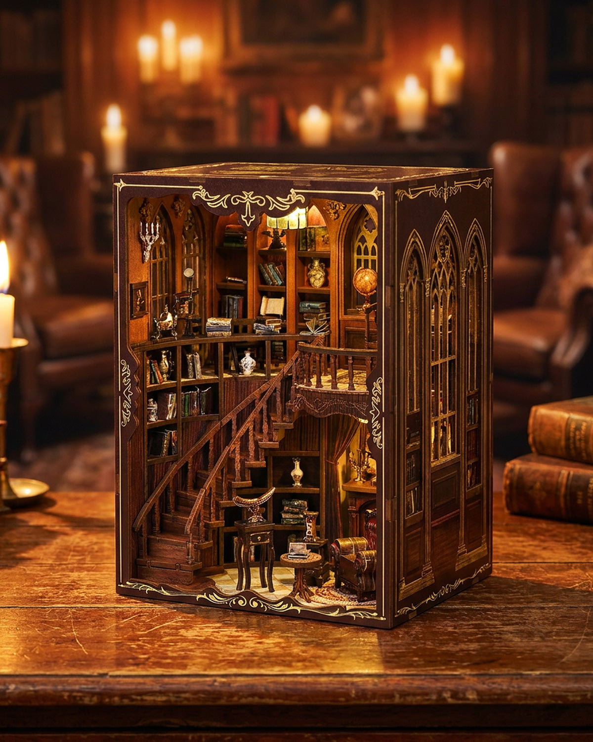 Ancient Rhyme Gothic Book Nook – LED, Spiral Staircase, Touch Switch