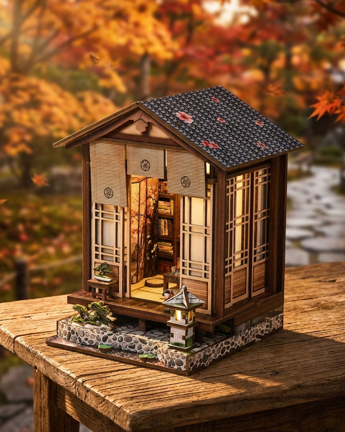 LED Japanese House Book Nook – Zen Garden Diorama Kit