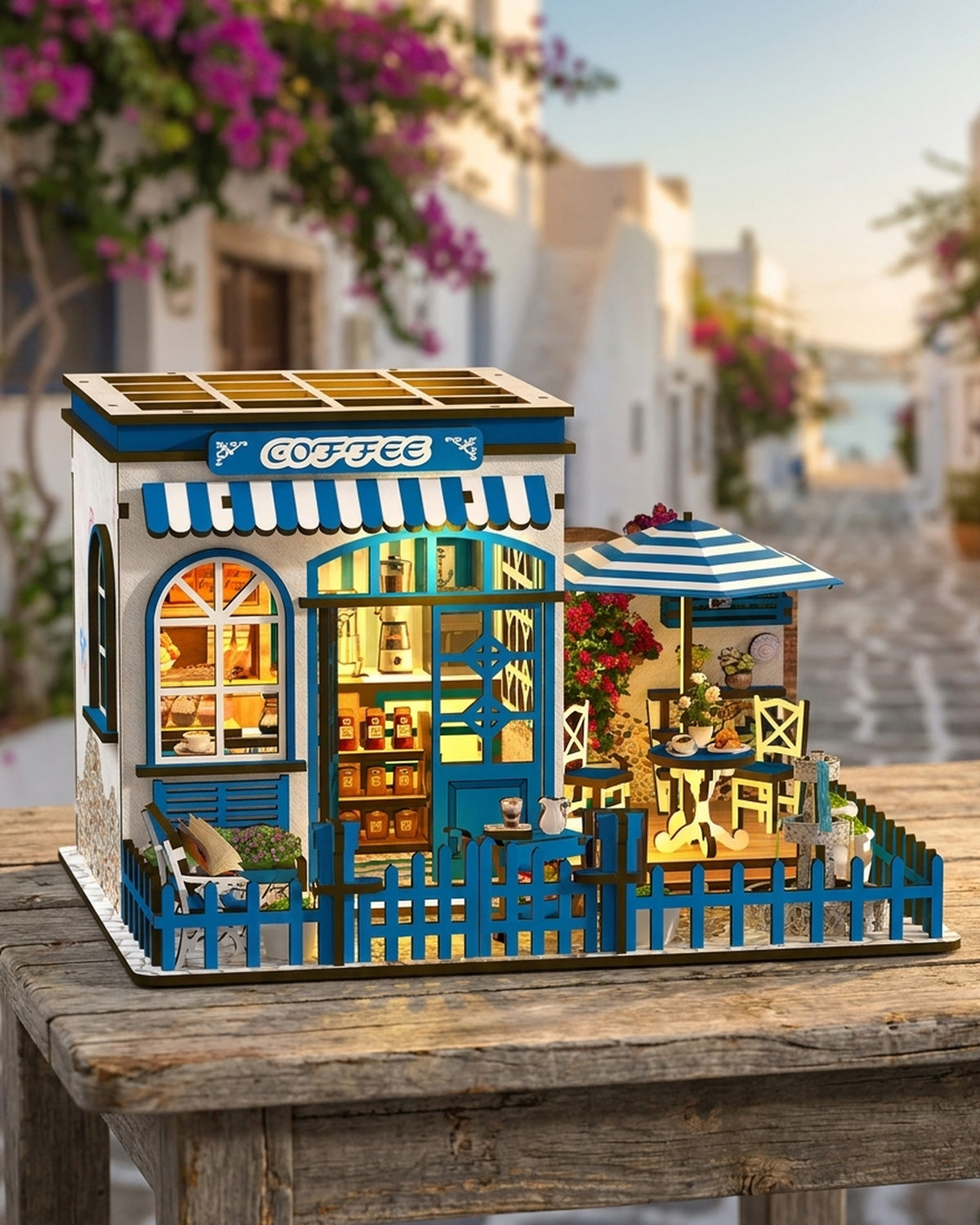 Santorini Cafe: Coastal DIY Bookshelf Insert