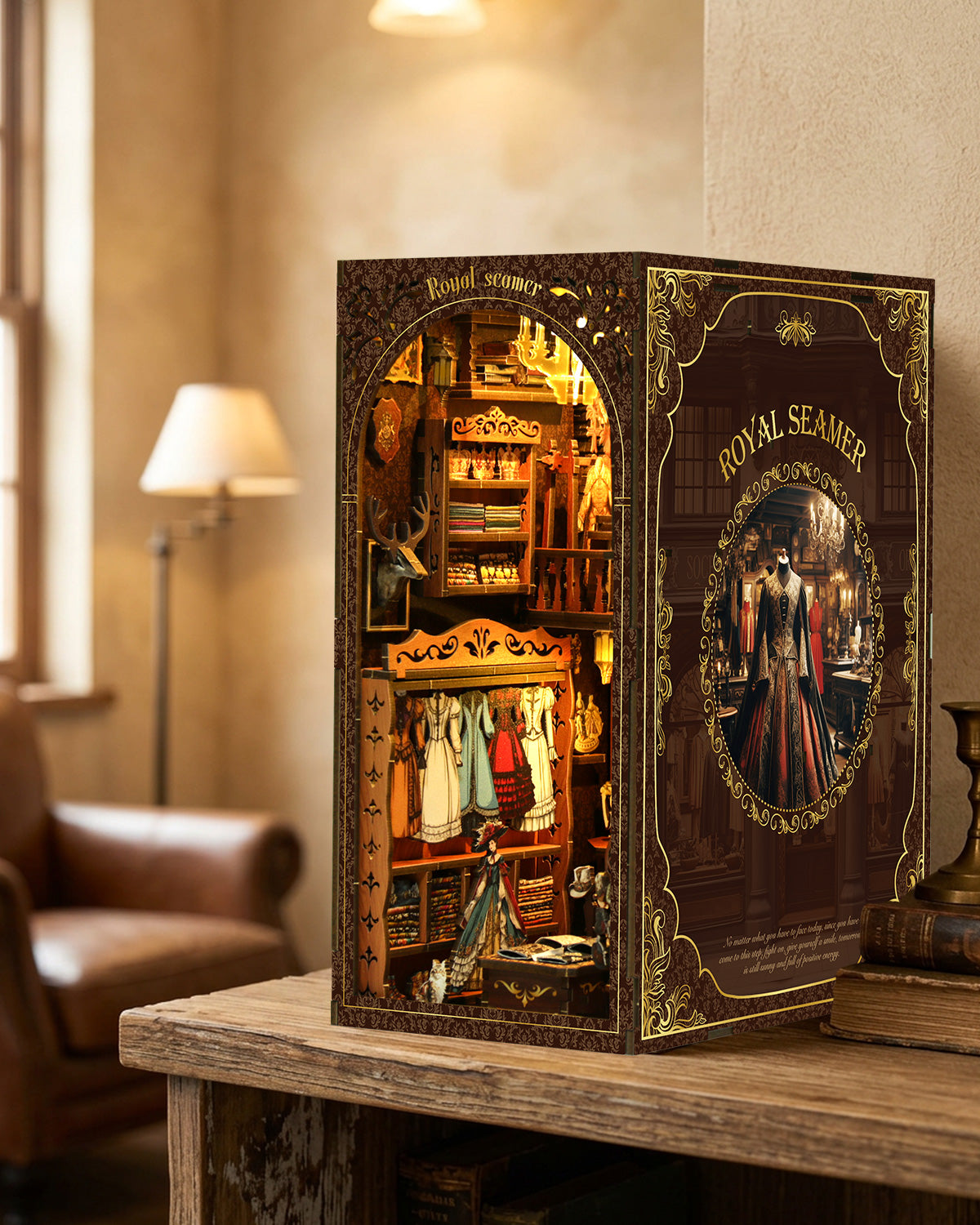 Royal Seamer LED Book Nook Kit – Victorian Tailor 3D Wooden Model.