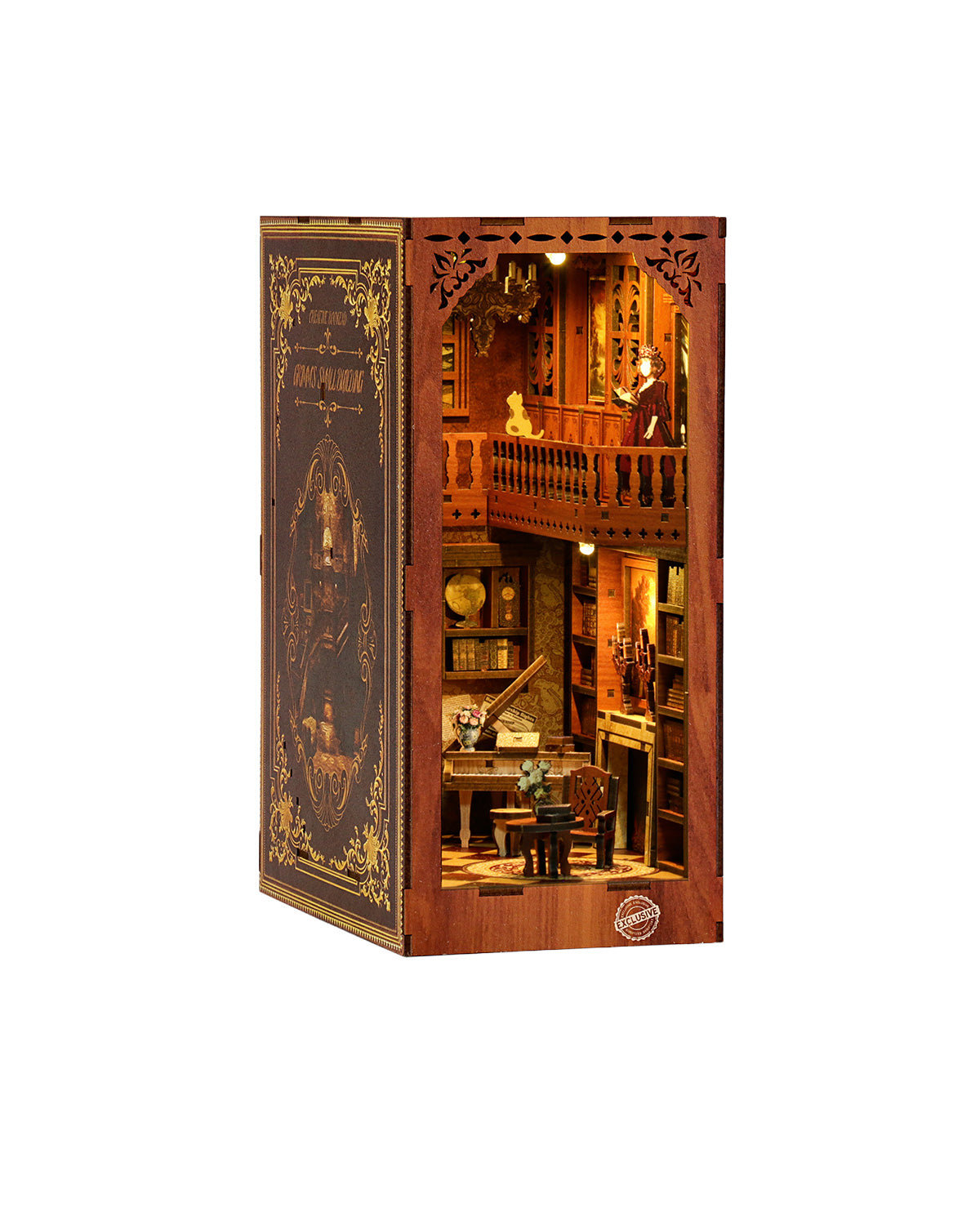 European Vintage Bookshop Miniature House DIY 3D Wooden Puzzle Kit with LED Lights