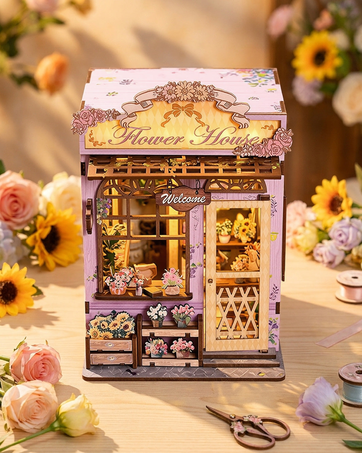 Quiet Corner Flower Room – LED Floral Nook, Touch Switch