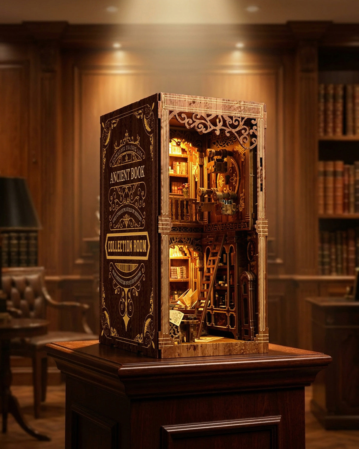 Antique Book Nook DIY Kit | LED Touch Light | 3D Wooden Puzzle Model