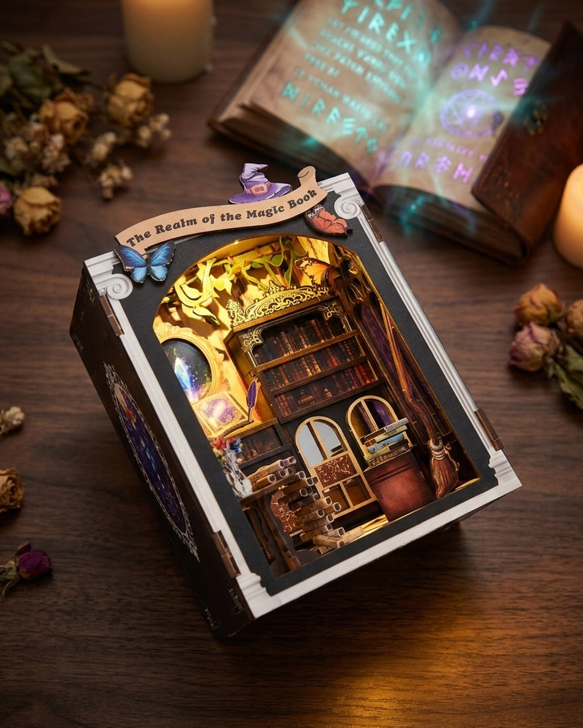 LED Fantasy Book Nook – 3D Wooden Mirror Diorama Kit