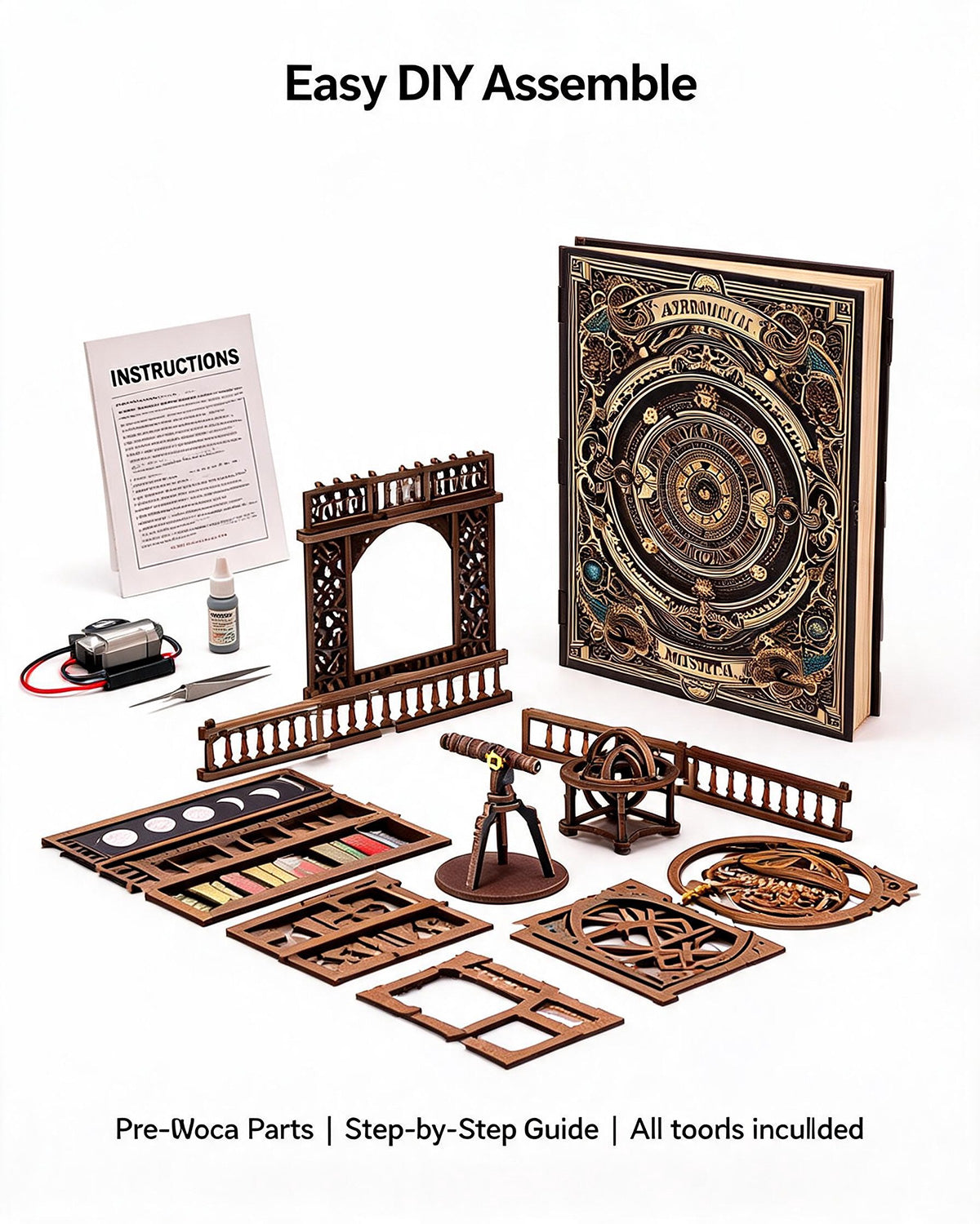 Astronomy Book Nook Kit - Steampunk DIY Miniature with LED