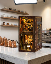 Vintage Café Book Nook with LED Lighting – Wooden DIY Diorama